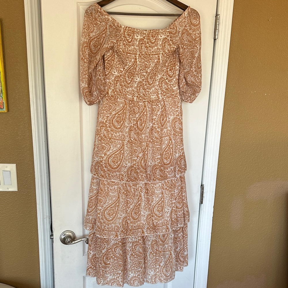 Chic Smocked Bodice Off The Shoulder  Paisley Maxi Dress Size S